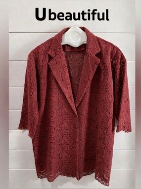 U BEAUTIFUL – Red Lace Blazer Jacket (Size One size )
